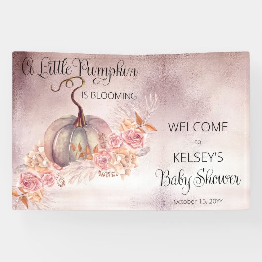 小さなカボチャがピンクの赤ちゃんシャワーを咲いている 横断幕 (横)