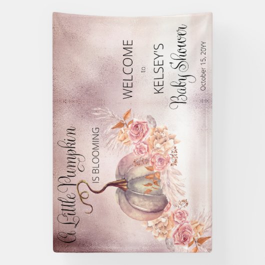 小さなカボチャがピンクの赤ちゃんシャワーを咲いている 横断幕 (縦)