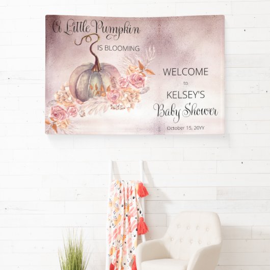 小さなカボチャがピンクの赤ちゃんシャワーを咲いている 横断幕 (インサイチュ)