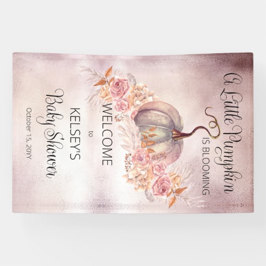 小さなカボチャがピンクの赤ちゃんシャワーを咲いている 横断幕 (横)