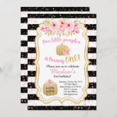 小さなカボチャが一つだ！金ゴールドピンク招待状 招待状 (正面/裏面)