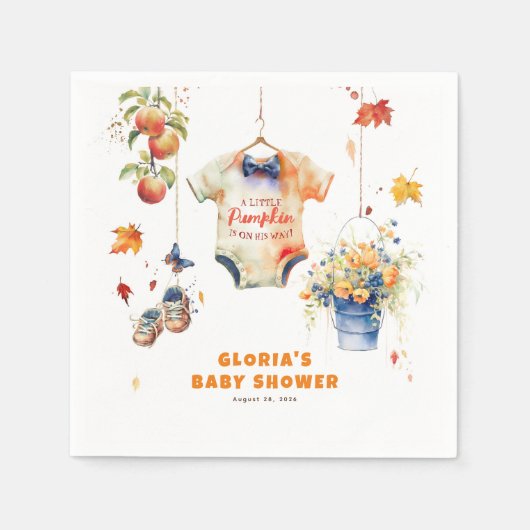 小さなカボチャが彼の道に秋の赤ちゃんシャワー スタンダードカクテルナプキン (正面)