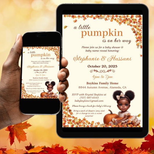 小さなカボチャが彼女の道にアフロプフ赤ん坊の女の子 招待状