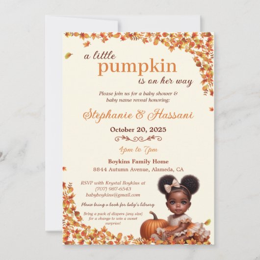 小さなカボチャが彼女の道にアフロプフ赤ん坊の女の子 招待状 (正面)
