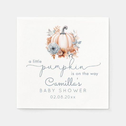 小さなカボチャが男の子の赤ちゃんシャワーの途中にある スタンダードカクテルナプキン (正面)