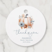 小さなカボチャが男の子の赤ちゃんシャワーの途中にある フェイバータグ (正面)