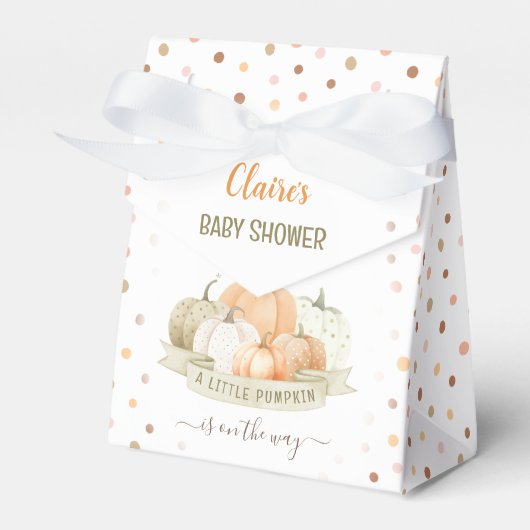 小さなカボチャが男の子の赤ちゃんシャワーの途中にある フェイバーボックス (正面サイド)