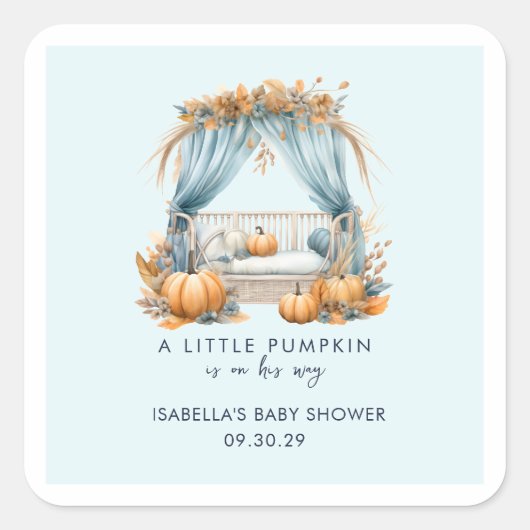 小さなカボチャが男の子の赤ちゃんシャワーを途中にある スクエアシール (正面)