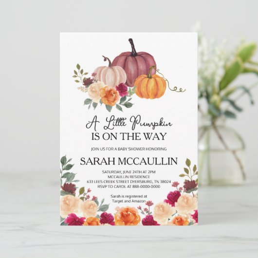 小さなカボチャが赤ちゃんのシャワーが侵入する途中にある 招待状 (スタンド正面)