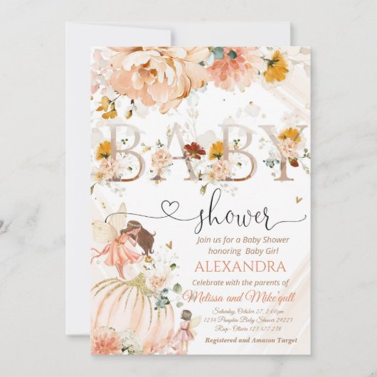 小さなカボチャが赤ちゃんのシャワーが侵入する途中にある 招待状 (正面)