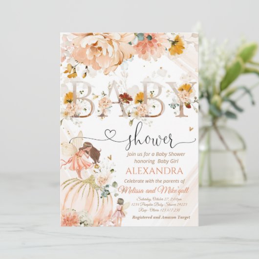 小さなカボチャが赤ちゃんのシャワーが侵入する途中にある 招待状 (スタンド正面)