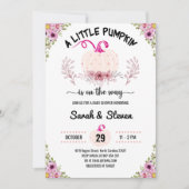 小さなカボチャが赤ちゃんの女の子シャワーの途中にある 招待状 (正面)