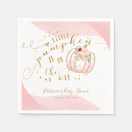 小さなカボチャが赤ちゃんシャワーのエレガント途中にある スタンダードカクテルナプキン (正面)