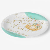 小さなカボチャが赤ちゃんシャワーのエレガント途中にある ペーパープレート (アングル)