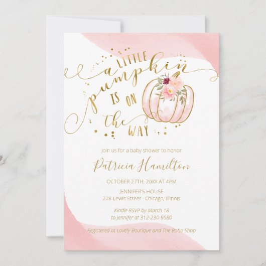 小さなカボチャが赤ちゃんシャワーのエレガント途中にある 招待状 (正面)