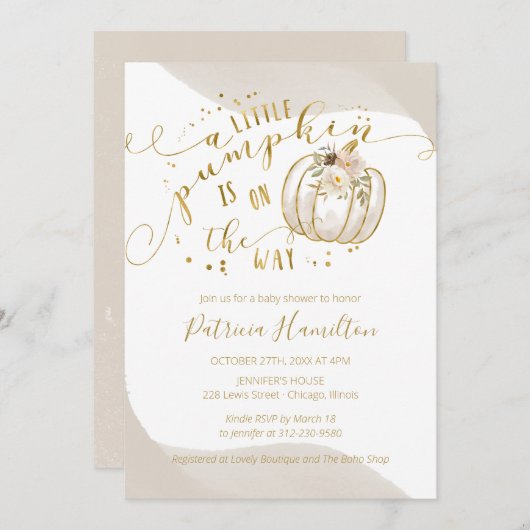 小さなカボチャが赤ちゃんシャワーのエレガント途中にある 招待状 (正面/裏面)
