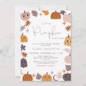 小さなカボチャが赤ちゃんシャワーのモダン途中にある 招待状 (正面)