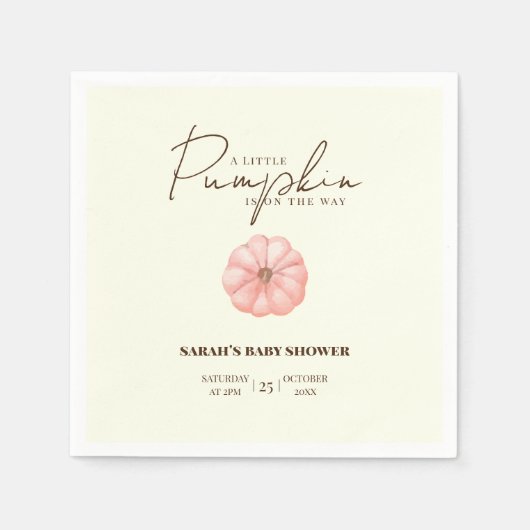 小さなカボチャが赤ちゃんシャワーの途中にある スタンダードカクテルナプキン (正面)