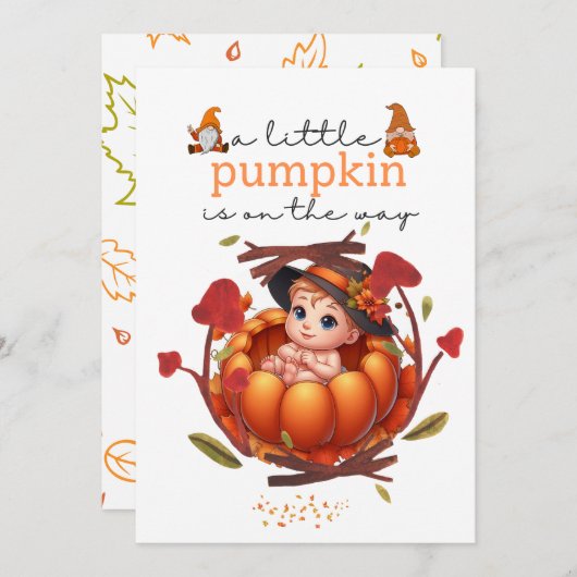 小さなカボチャが赤ちゃんシャワーの途中にある セーブザデート (正面/裏面)