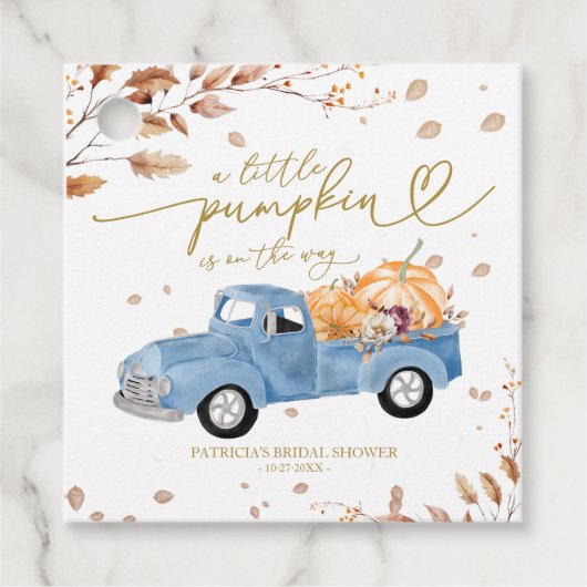 小さなカボチャが赤ちゃんシャワーの途中にある フェイバータグ (正面)