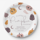 小さなカボチャが赤ちゃんシャワーの途中にある ペーパープレート (正面)