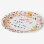 小さなカボチャが赤ちゃんシャワーの途中にある ペーパープレート (アングル)