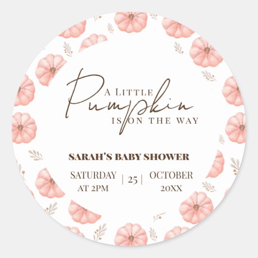 小さなカボチャが赤ちゃんシャワーの途中にある ラウンドシール (正面)
