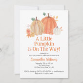 小さなカボチャが赤ちゃんシャワーの途中にある 招待状 (正面)