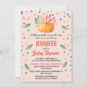 小さなカボチャが赤ちゃんシャワーの途中にある 招待状 (正面)
