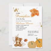 小さなカボチャが赤ちゃんシャワーの途中にある 招待状 (正面)