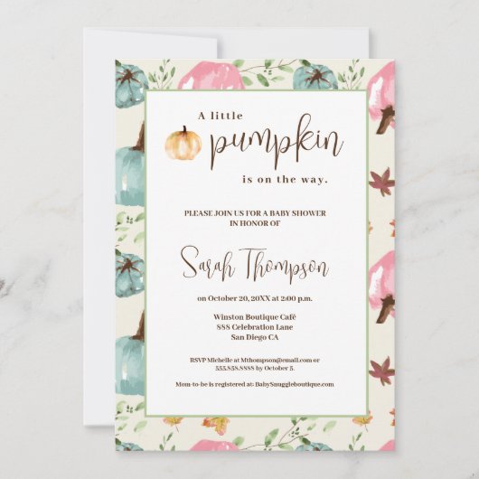 小さなカボチャが赤ちゃんシャワー秋に行く 招待状 (正面)