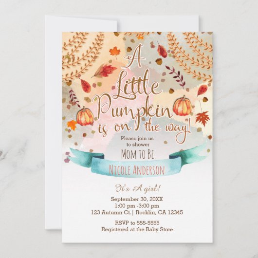 小さなカボチャが途中で赤ちゃんシャワー秋 招待状 (正面)