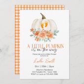 小さなカボチャが途中にある秋の赤ちゃんシャワー 招待状 (正面/裏面)