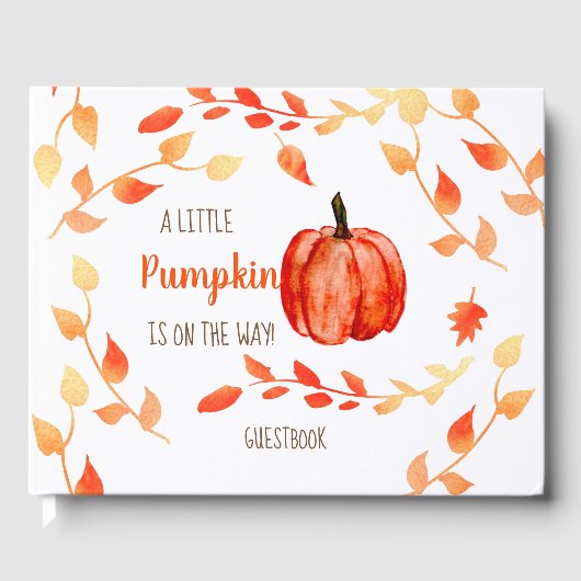 小さなカボチャが途中にある秋ベビーシャワー ゲストブック (正面)