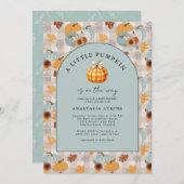 小さなカボチャが途中にある秋ベビーシャワー 招待状 (正面/裏面)