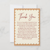 小さなカボチャが途中にある秋赤ちゃんシャワー サンキューカード (裏面)