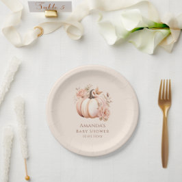 小さなカボチャが途中にある秋赤ちゃんシャワー ペーパープレート