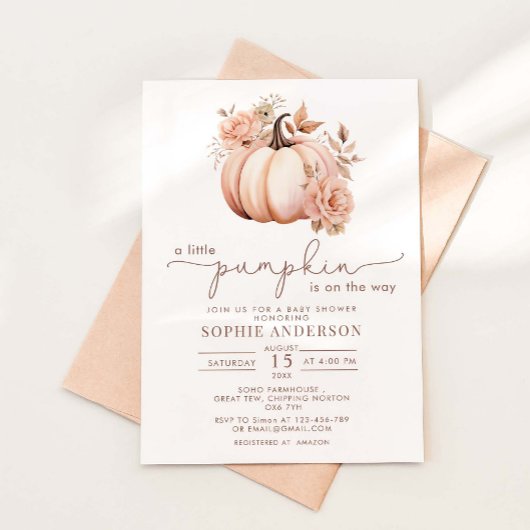 小さなカボチャが途中にある秋赤ちゃんシャワー 招待状