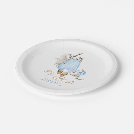 小さなカボチャが途中にある – 秋赤ちゃんシャワー ペーパープレート (アングル)