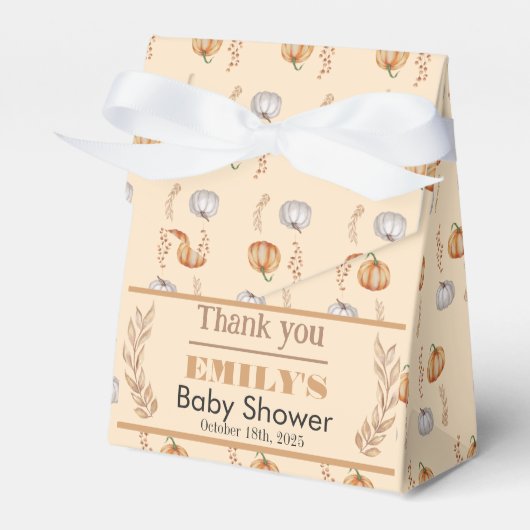 小さなカボチャが途中にある – 赤ちゃんシャワー フェイバーボックス (正面サイド)