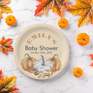 小さなカボチャが途中にある – 赤ちゃんシャワー ペーパープレート