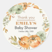 小さなカボチャが途中にある – 赤ちゃんシャワー ラウンドシール (正面)