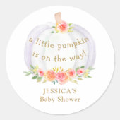 小さなカボチャが途中のフローラの赤ちゃんシャワー ラウンドシール (正面)