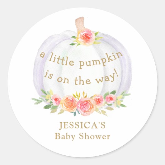 小さなカボチャが途中のフローラの赤ちゃんシャワー ラウンドシール (正面)