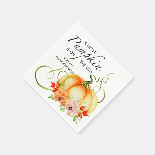 小さなカボチャが途中の赤ちゃんシャワーナプキン スタンダードカクテルナプキン (角)