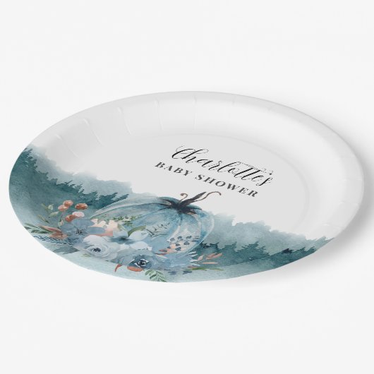 小さなカボチャが途中の青い赤ちゃんシャワーNa ペーパープレート (アングル)