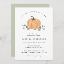 小さなカボチャが途中、秋の水彩 招待状