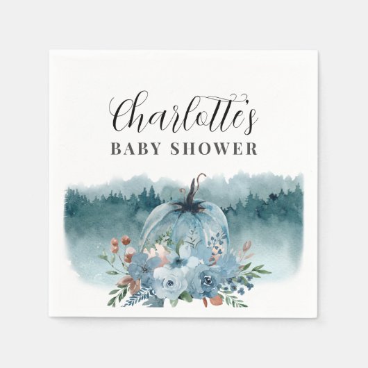 小さなカボチャが青い赤ちゃんシャワーに向かっている スタンダードカクテルナプキン (正面)