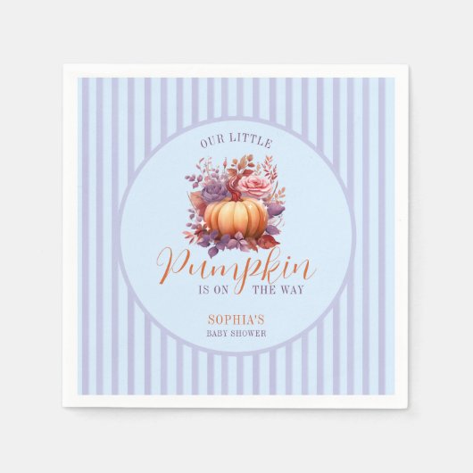 小さなカボチャが青い赤ちゃんシャワーに向かっている スタンダードカクテルナプキン (正面)