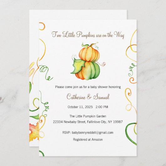 小さなカボチャが2つやってくるよ、ベイビー 招待状 (正面/裏面)